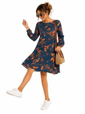 Suzanne Betro Plus Size 1X Blue Orange Floral Teal Sheath Long Sleeved D…
